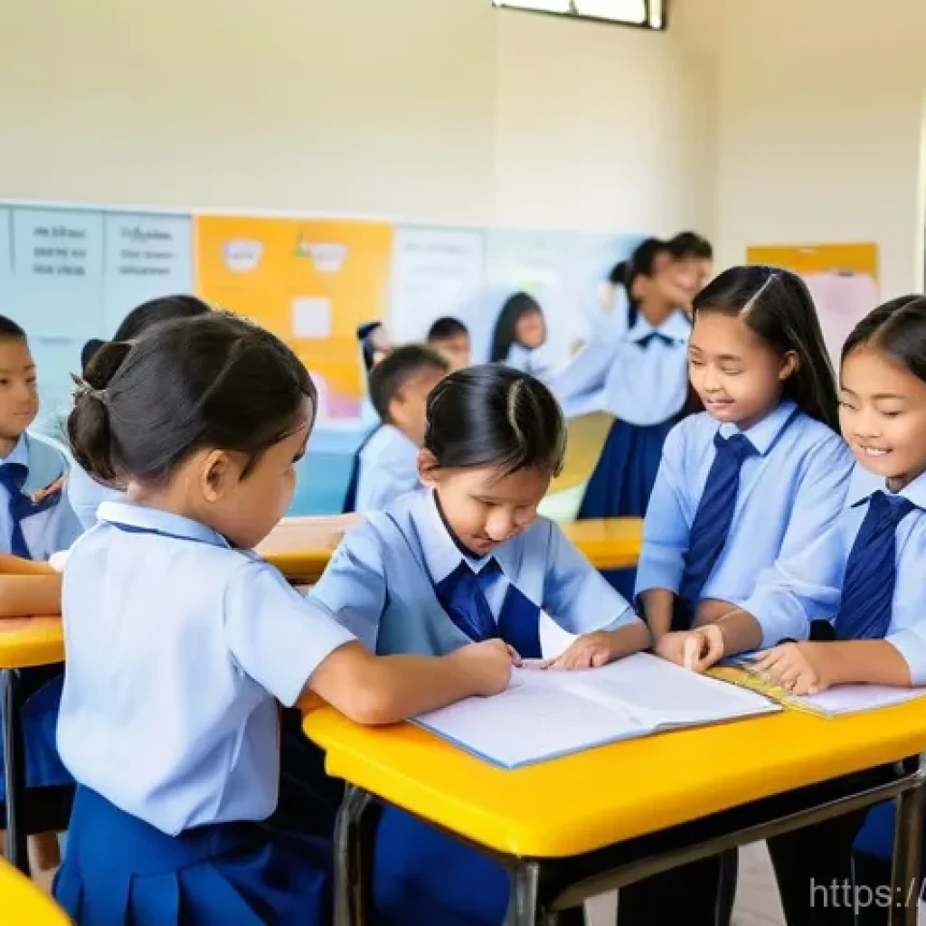 국어 교수법 최신 트렌드 - **Prompt:** A vibrant and modern Thai elementary school classroom, filled with a diverse group of jo...