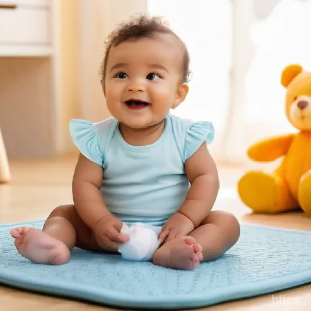 국어 어문 규정 정리 - A cheerful baby, approximately 10 months old, sitting on a soft, brightly colored playmat. The baby ...