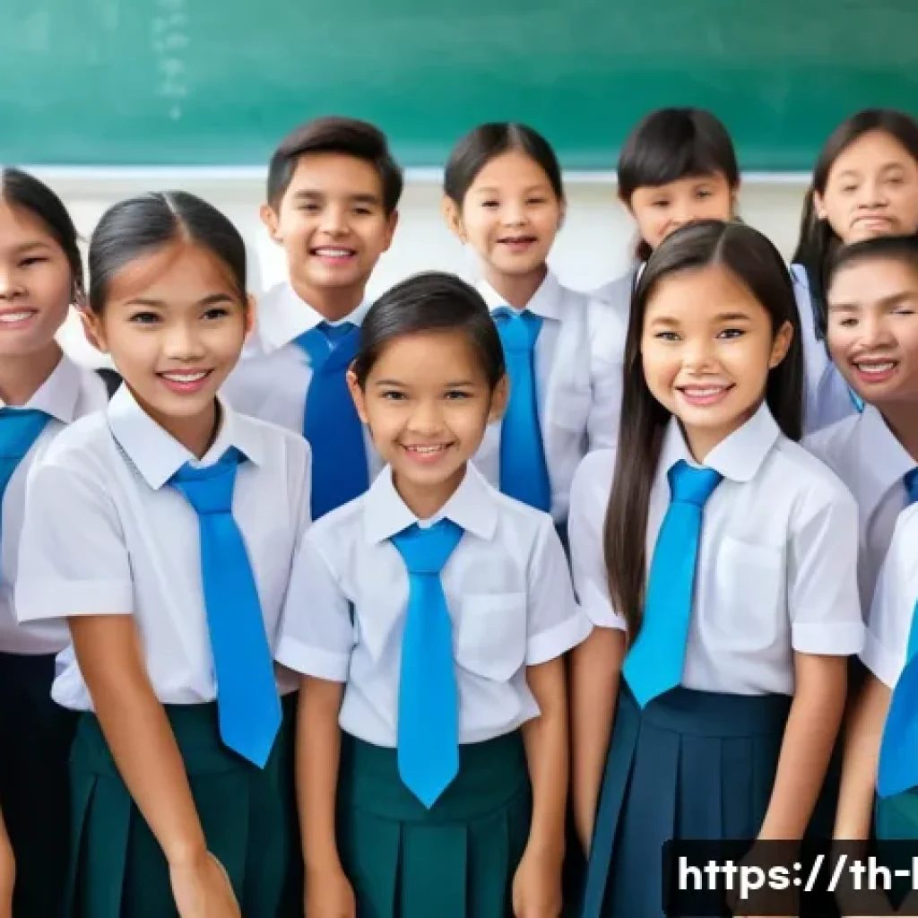 국어와 연극 교육의 접점 - A diverse group of Thai students performing a lively classroom drama scene, wearing colorful school ...