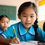 Home 20 국어 교육에서의 감성 교육 활용 - A vibrant classroom scene in a Thai elementary school, where young children aged 7-9 sit attentively...